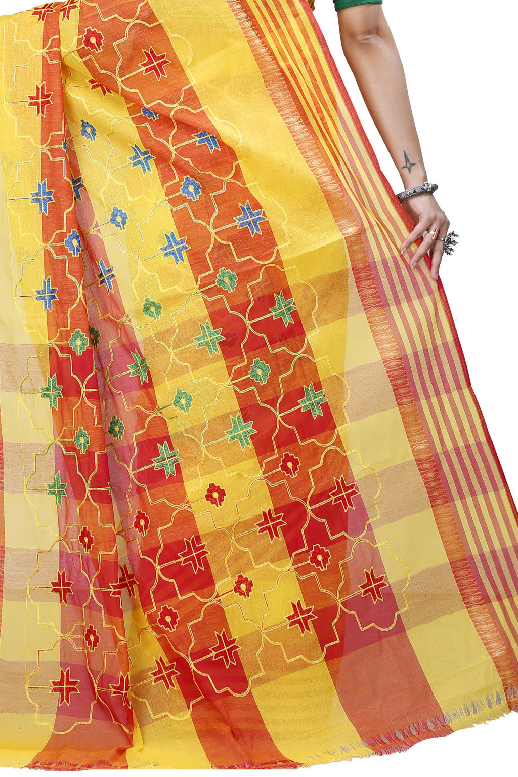 Yellow Pure Cotton Ruby Tant Embroidery (990)